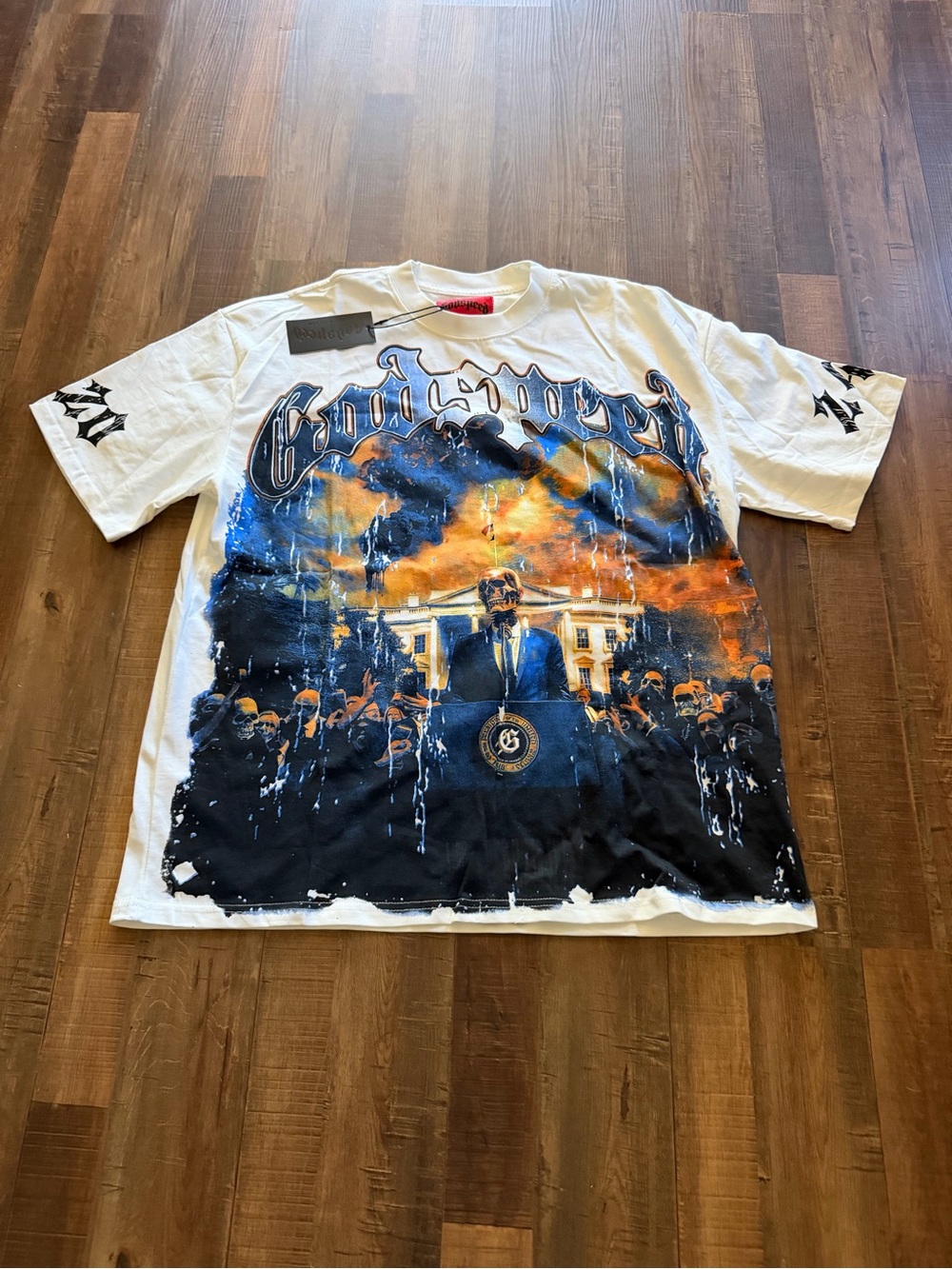 Godspeed Graphic Tee - White with Blue & Orange Print Mens size xl